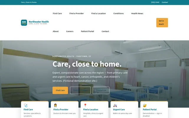 Screenshot of the Northwater Health regional health system demo site homepage.